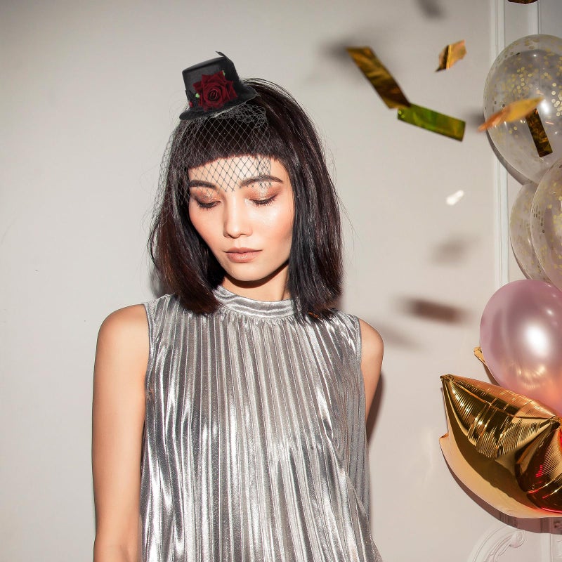 LEORX Small Top Hat Black Veil Hair Clip Flower Decor Top Hat Hair Accessories for Masquerade and Halloween - Image 2